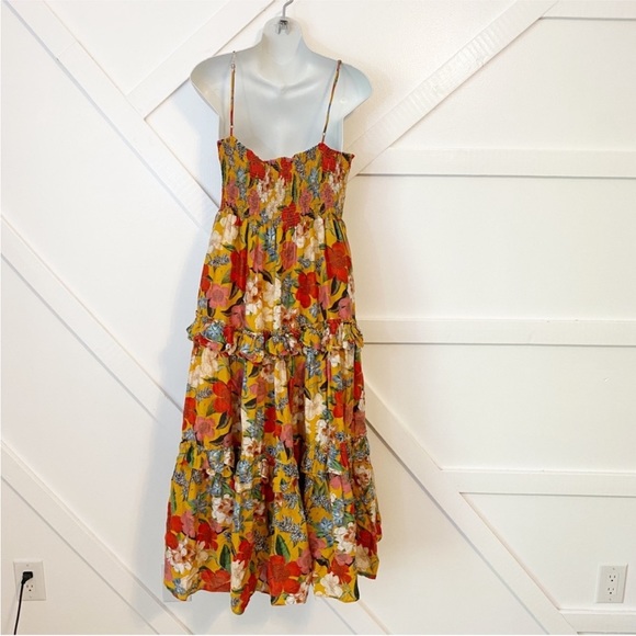 Nicholas Floral Printed Tiered Ruffle Smocked Prairie Sleeveless Midi Dress 16 - Picture 7 of 13
